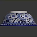 Blue and White Ceramic Sculpture Carving With Intricate Floral Patterns And Bowl Shape