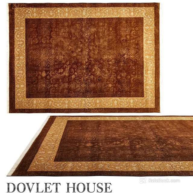Vintage Brown Square Rug With Ornate Border And Classic Woven Patterns 3d model 