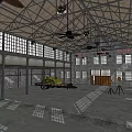 Industrial Style Spacious Workshop High Ceiling Metal Frame And Large Windows With Cement Floor 3d model