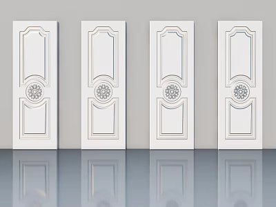 Elegant White Hinged Doors With Ornamental Carvings For Home Interior Design 3d model