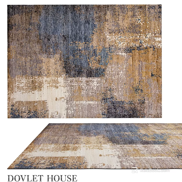 Square Rug Brown Blue Beige Abstract Pattern Modern Textured Design For Living Room Decor 3d model 