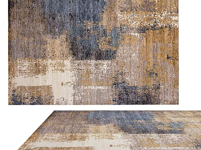Square Rug Brown Blue Beige Abstract Pattern Modern Textured Design For Living Room Decor 3d model