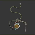 Robot With Yellow Hat And Mechanical Creature Equipped With Mechanical Arms Holding Pitchfork