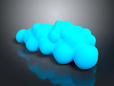 Glossy Blue Abstract 3D Model With Rounded Protrusions On Black Background And Reflection 3d model