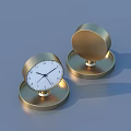 Golden Round Tabletop Clocks Featuring White Dial Black Hands And Base 3d model
