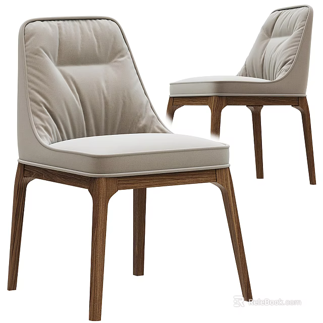 Modern Light Gray Upholstered Dining Chairs With Wooden Legs Design 3d model 
