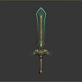 Fantasy Character Wielding Ornate Green Glowing Sword With Decorative Handle