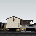 Traditional Style Commercial Street With Central Plaza Shops And Water Feature Layout