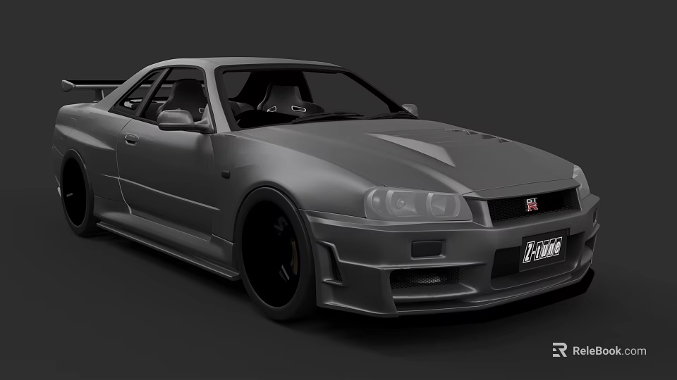 Sleek Gray Sports Car With Aerodynamic Design Rear Spoiler And Custom Wheels 3d model 