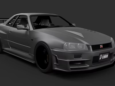 Sleek Gray Sports Car With Aerodynamic Design Rear Spoiler And Custom Wheels 3d model