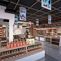 Supermarket Department Store with Hanging Banners Shelves of Snacks and Daily Necessities