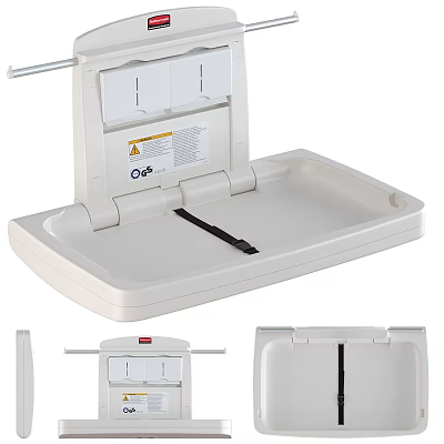 White Foldable Baby Changing Station With Oko Brand Tray And Warning Label Design 3d model