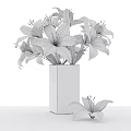 Transparent Square Vase with White and Pink Lilies Black Stems and Single Lily Beside