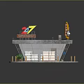 Cartoon Construction Site Scene With Scaffolding Stairs Traffic Light And Green Box