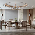 Modern Private Dining Box with Round Table Chairs Ceiling Lamp Decorative Mirror Cabinet and Wall Panel