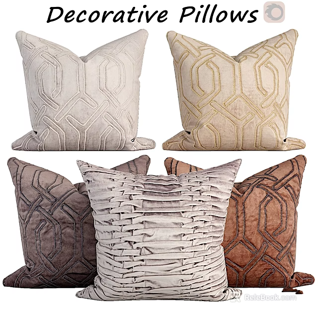 Cozy Velvet Pillows Collection With Neutral Tones Geometric Patterns And Woven Textures 3d model 