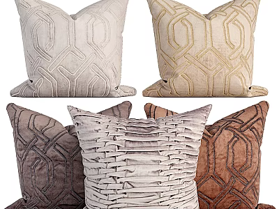Cozy Velvet Pillows Collection With Neutral Tones Geometric Patterns And Woven Textures 3d model