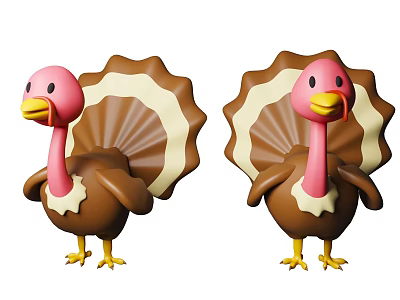 Window Display Decoration With Brown Turkey Dolls Pink Necks Yellow Feet Fan Shaped Tails 3d model