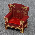 Red Chinese Classical Single Sofa With Gold Carved Ornate Backrest And Upholstered Seat