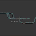 Old Rusted Blue Metal Pipes With Curved Structure And Small Fittings