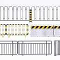 Different Types of Metal Fences Including Temporary Barriers and Warning Stripes