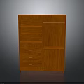 Red Wooden Storage Cabinet With Multiple Shelves Drawers And Cabinet Doors