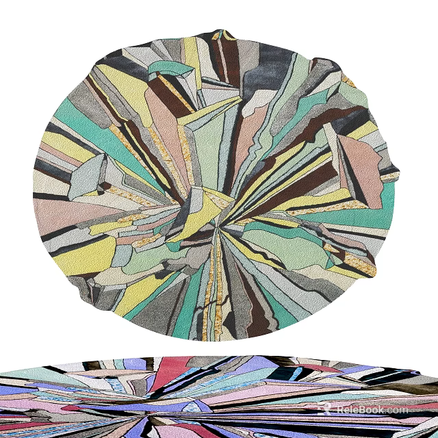 Round Rug Featuring Colorful Abstract Geometric Patterns And Radiating Modern Design 3d model
