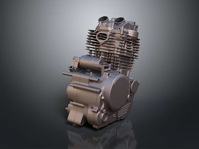 Detailed Industrial Metallic Engine with Cylinder Head and Cooling Fins Structure 3d model