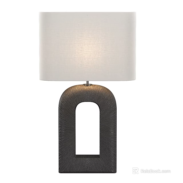 Modern Table Lamp With White Linen Shade And Black Geometric Base For Home Decor 3d model 