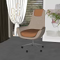 Modern Beige Fabric Office Chair With Brown Leather Cushion And Metal Caster Base