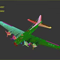 Vintage Military Airplane Model With Green Body Red Tail And Star Insignia