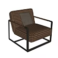 Houndstooth Fabric Single Sofa With Wooden Armrests Light Gray Cushion And Black Metal Frame 3d model
