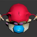 Cute Cartoon Character Creature With Red Body Blue Nose Pink Ears And White Belly