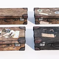 Vintage Suitcases With Travel Stickers Worn Leather And Various Colors