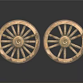 Pair of Vintage Wooden Wheels With Intricate Carved Spokes And Rustic Wood Texture