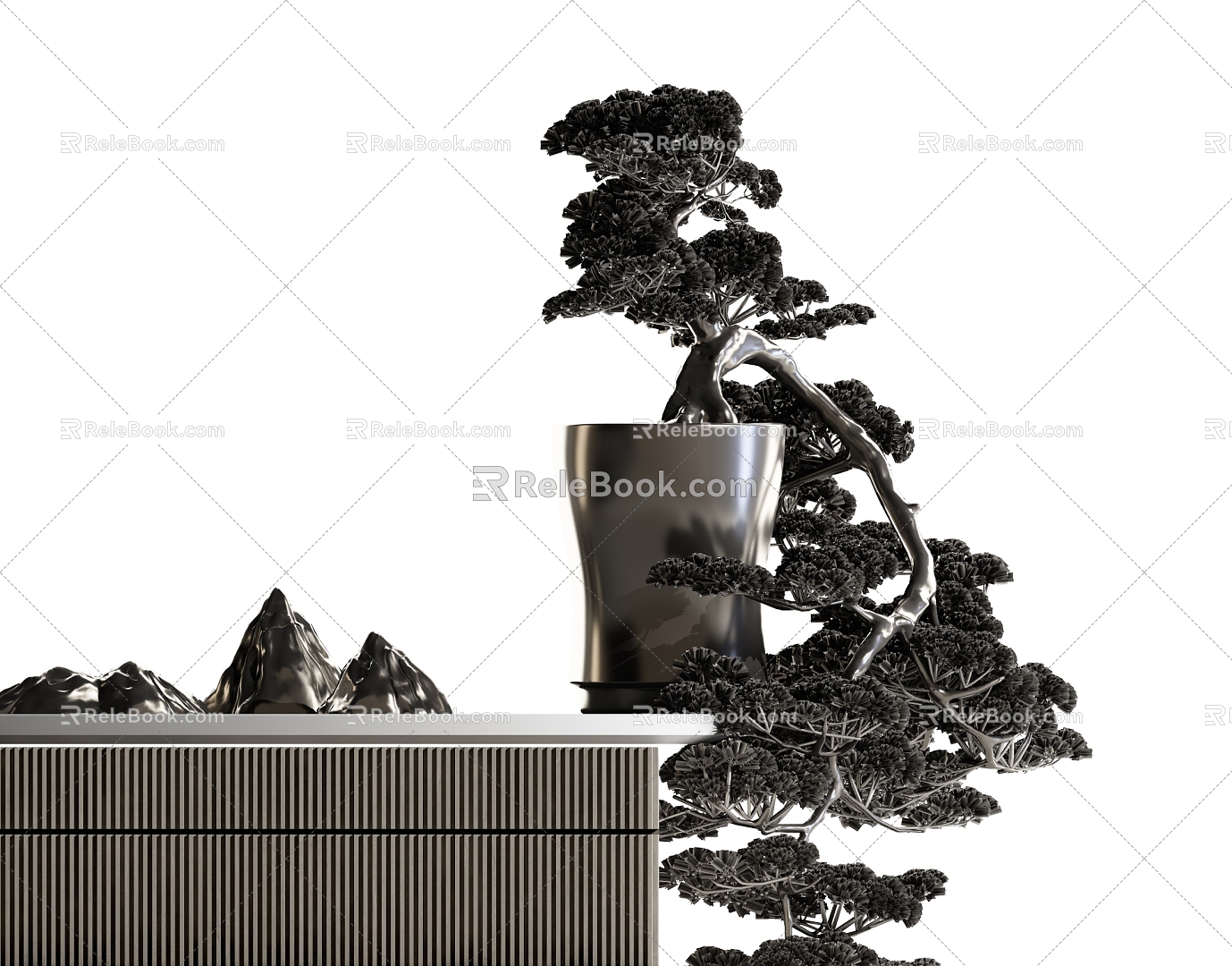 New Chinese Style Ornaments Bonsai Bonsai Iron Plant rockery 3d model