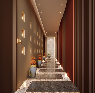 New Chinese Hotel Aisle Club Corridor Landscape 3d model