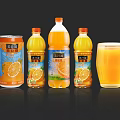 Orange Juice Drinks In Cans And Bottles With Refreshing Taste And Glass Serving