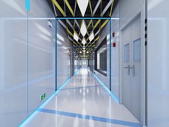 Modern aisle computer room walkway 3d model