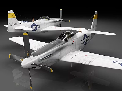 Vintage Aircraft Models Two Propeller Planes White Gray Bodies Yellow Tails US Air Force Insignia 3d model