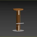 Modern Minimalist Wooden Bar Stool With Stainless Steel Footrest And Round Metal Base