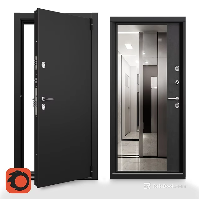 Modern Black Swing Door Design With Glass Panel For Interior Decoration 3d model 