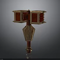Ornate Red And Gold Hammer Weapon With Intricate Metal Panels And Craftsmanship