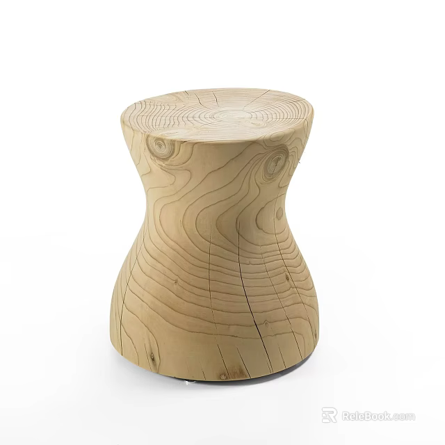 Solid Wood Shoe Stool With Natural Grain And Unique Curved Design 3d model