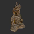 Ancient Bronze Buddha Sculpture Carving With Intricate Headdress And Seated Hand Gestures