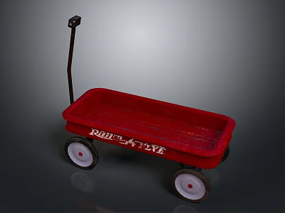 Classic Radio Flyer Red Wooden Wagon With White Wheels For Children 3d model