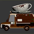 Coffee Truck Decorative Ornament Set with Large Coffee Cup Green White Awning