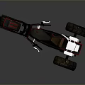 Modern Three Wheeled Motorcycle With Black Body Red Accents Brown Seat And White Parts