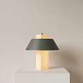 Modern Table Lamp With Square Beige Base And Dark Green Pleated Shade 3d model