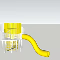 Yellow and White Playground Equipment With Cylindrical Structure Mesh Parts and Curved Tube Design